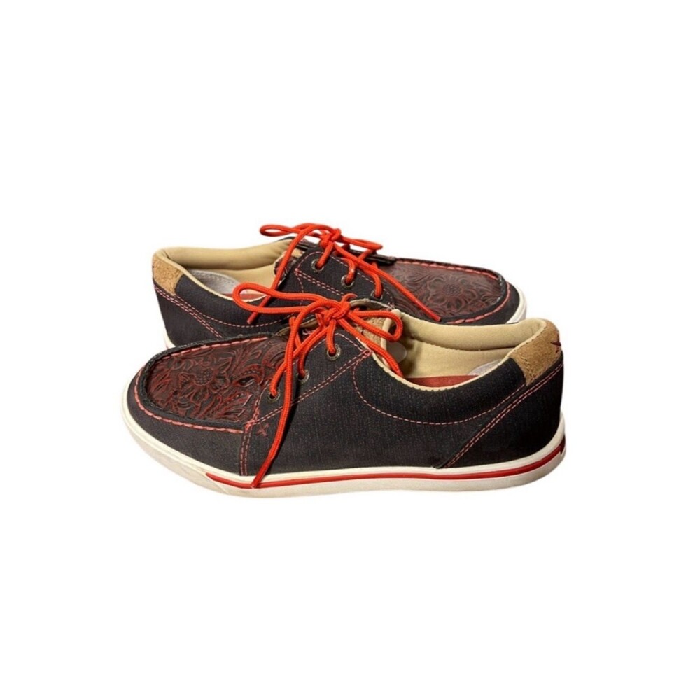 TWISTED X Lace Up Shoes Moc Toe Leather Canvas Red Trim Rubber Sole Women Size 7